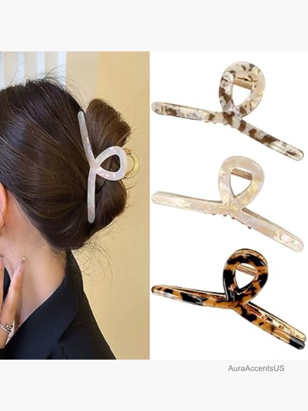 3 Pack Large Metal Acetate Hair Claw Clips Non Slip for Medium to Thick Hair